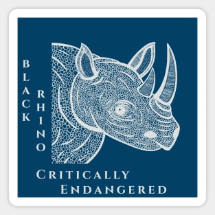 Black Rhino - Critically Endangered - animal design - on navy blue Magnet